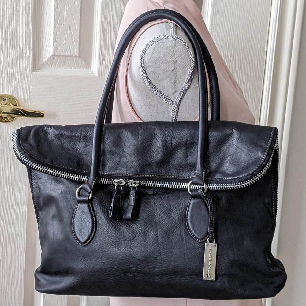 Genuine Leather Rabeanco Long Black Tote Bag Like New